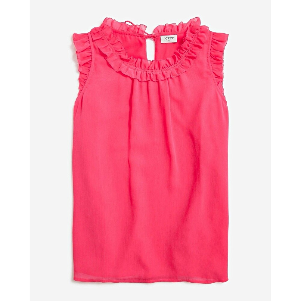 J.CREW Pink Chiffon Ruffle V-Neck Tie Sleeveless Blouse Size XXS